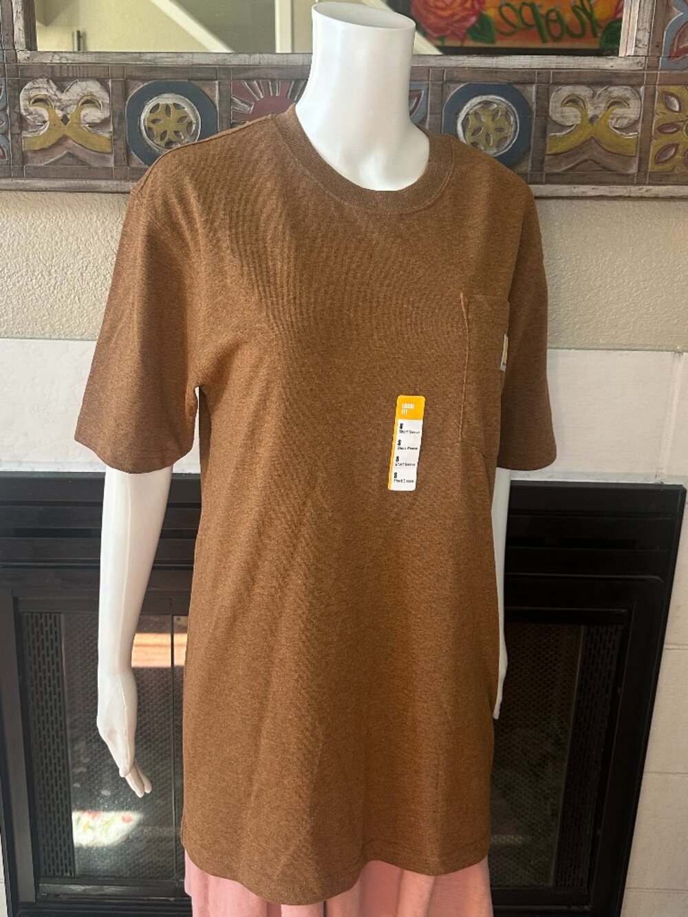 NWT Carhartt Men Brown Front Pocket Loose Fit Short Sleeve T-Shirt Small K87-M